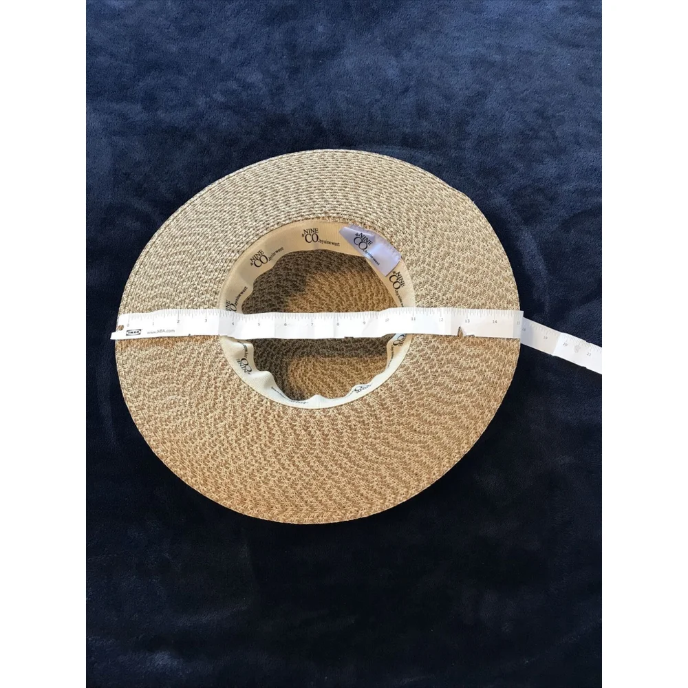 Nine & Co Floppy Sun Hat Nine West Decorative Band Bamboo Bead Woven Beige Tan